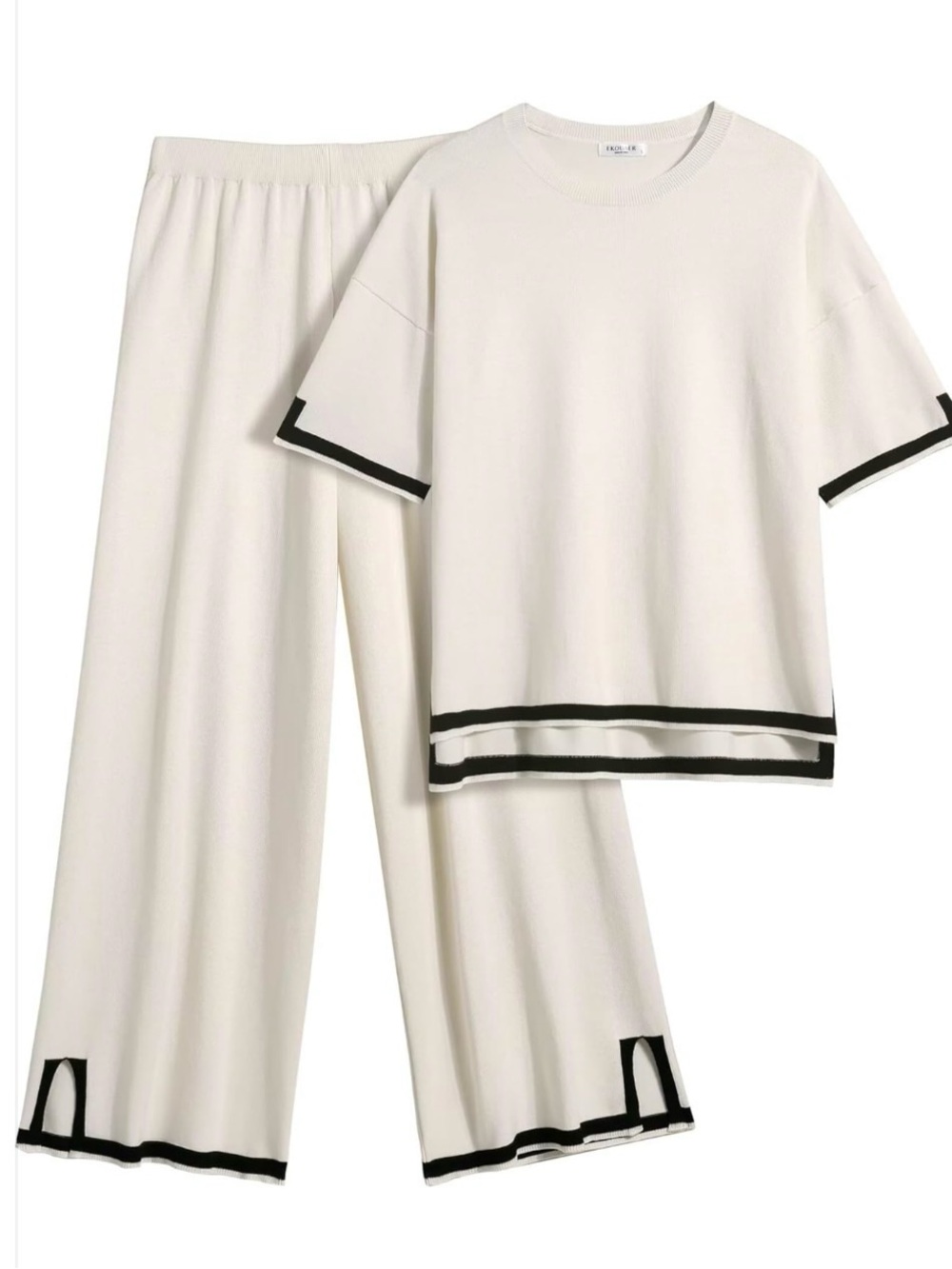 Ekouaer NWT 2X White Cream Knit Lounge Set Wide Leg Pants Matching 2 Piece - Picture 1 of 9